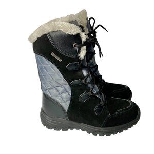 Natural Reflections Waterproof Snowboots Lace Up Leather Black Gray Women's Sz 6